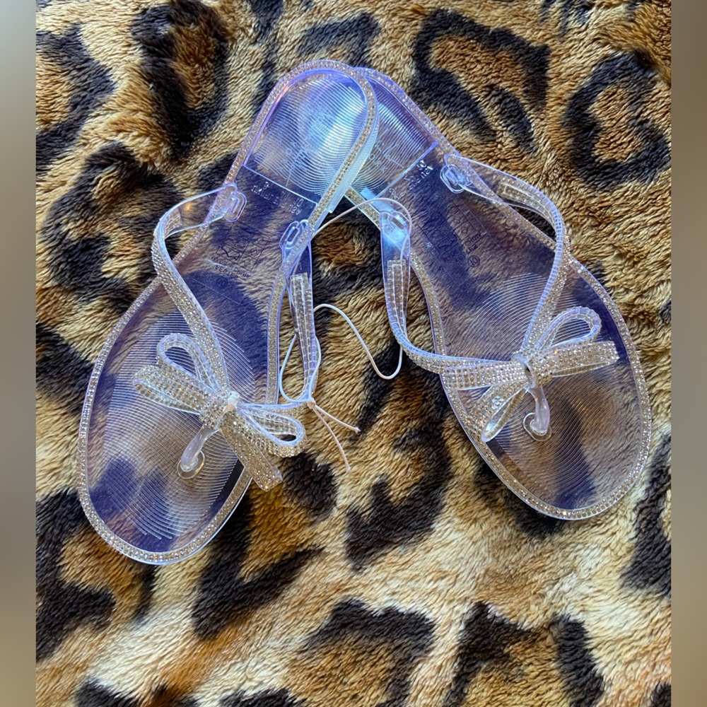 Nicole Miller Rhinestoned Jelly Flip Flops